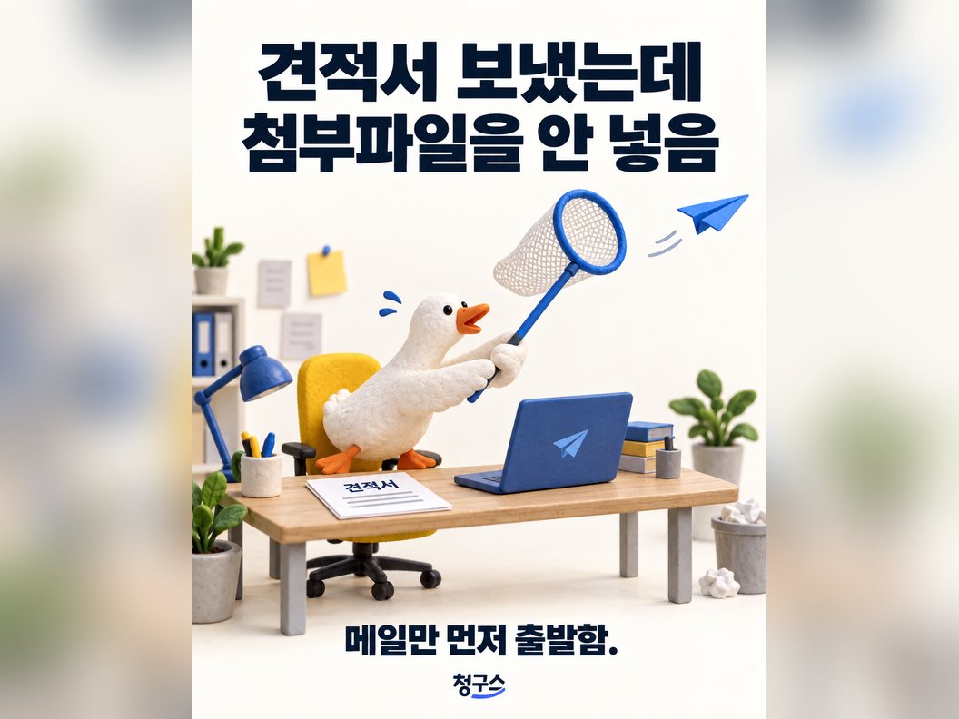견적서 보냈는데 첨부파일을 안 넣음. 메일만 먼저 출발함.